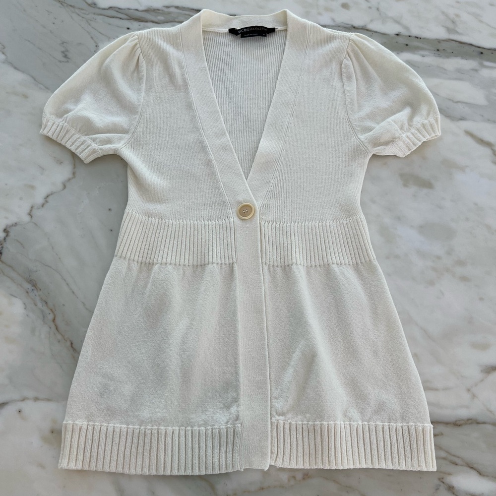 BCBG IVORY COTTON BLEND SHORT SLEEVE CARDIGAN SIZE SMALL NWOTS!